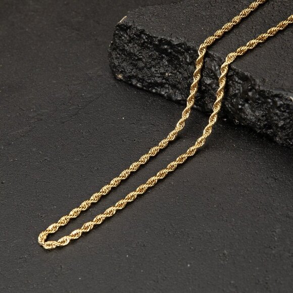 Solid Yellow Gold Plated 316 Stainless Steel 4MM Twist Rope Chain Necklace - Picture 1 of 6
